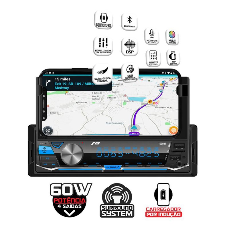 radio automotivo com carregador por inducao 1030bt jr8