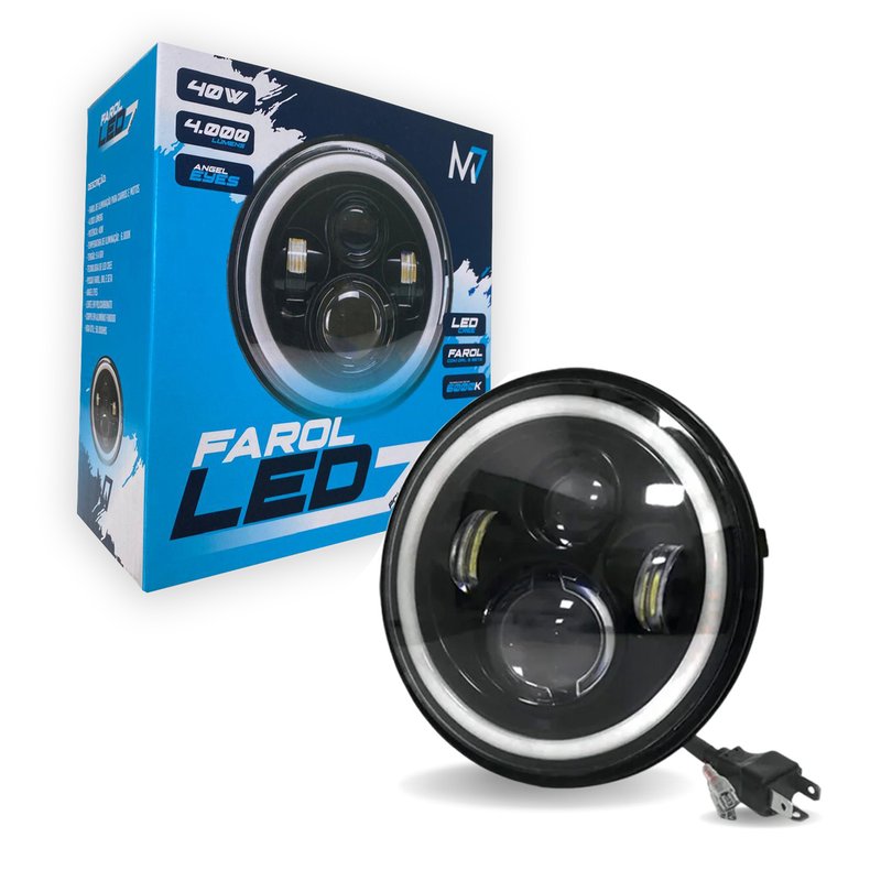 farol angel eyes 40w led 7 polegadas drl e seta m7