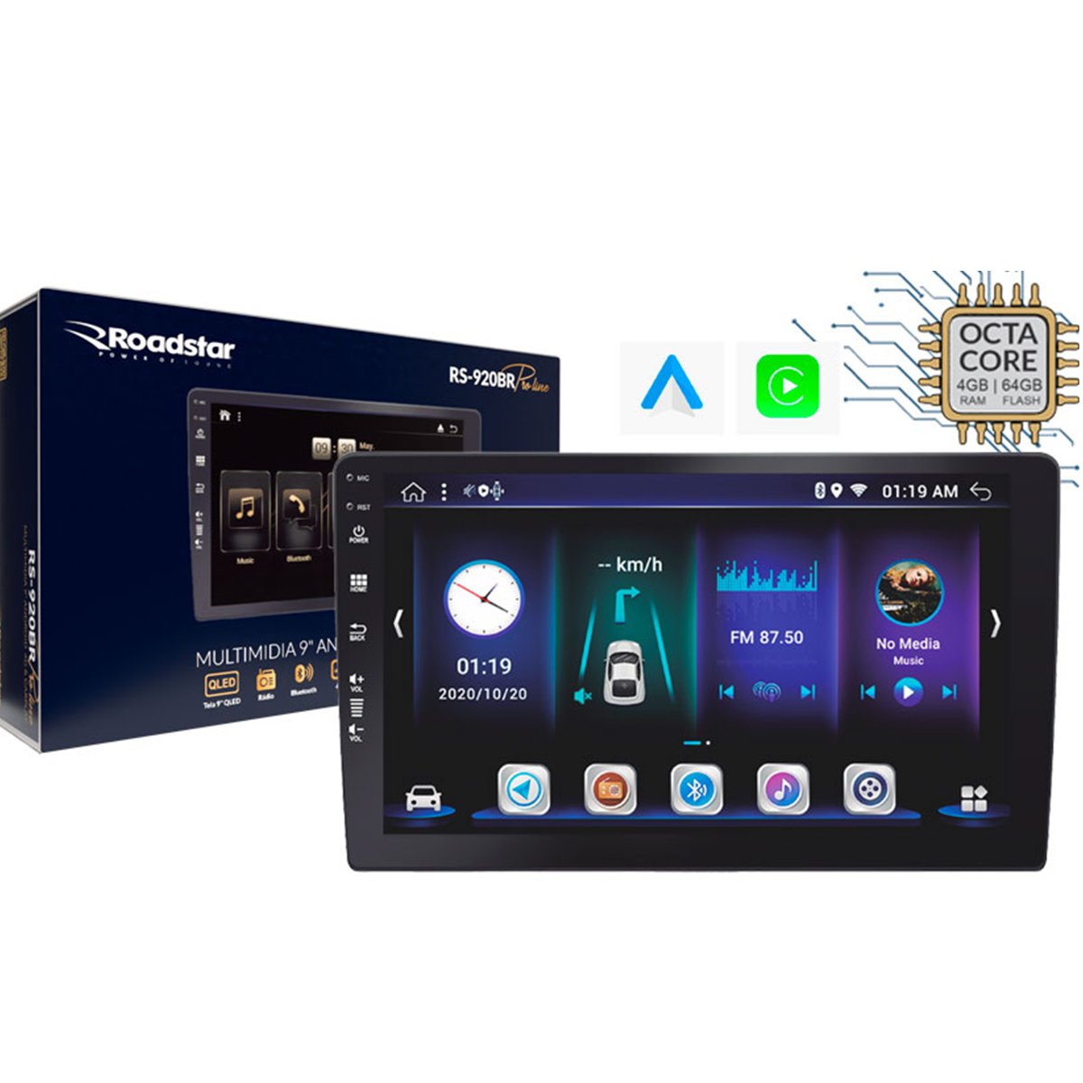 Multimídia Android 9'' 4GB/64GB com Carplay RS-920BR Roadstar