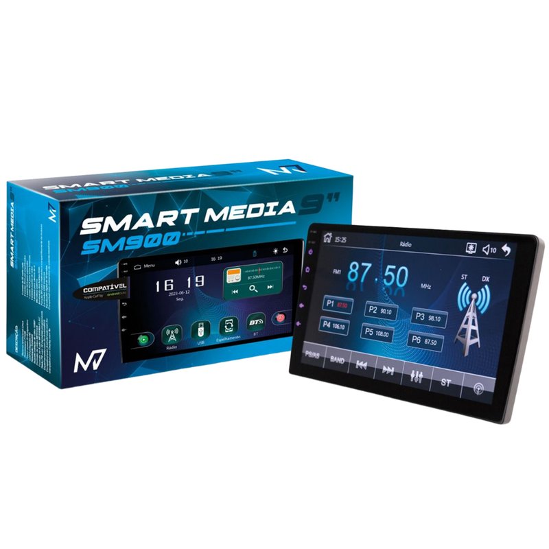 multimidia smart media 9 pol carplay usb bt fm sm900 m7